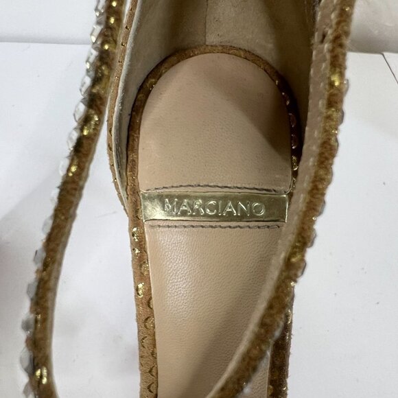 Marciano Stiletto Heels Metallic Gold Crystal Embellishments Size 9M - Picture 5 of 9